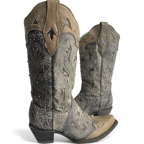 Corral Leather Studded Western Cowgirl Cowboy Snip Toe Boots Women's 9 M - Picture 15 of 15